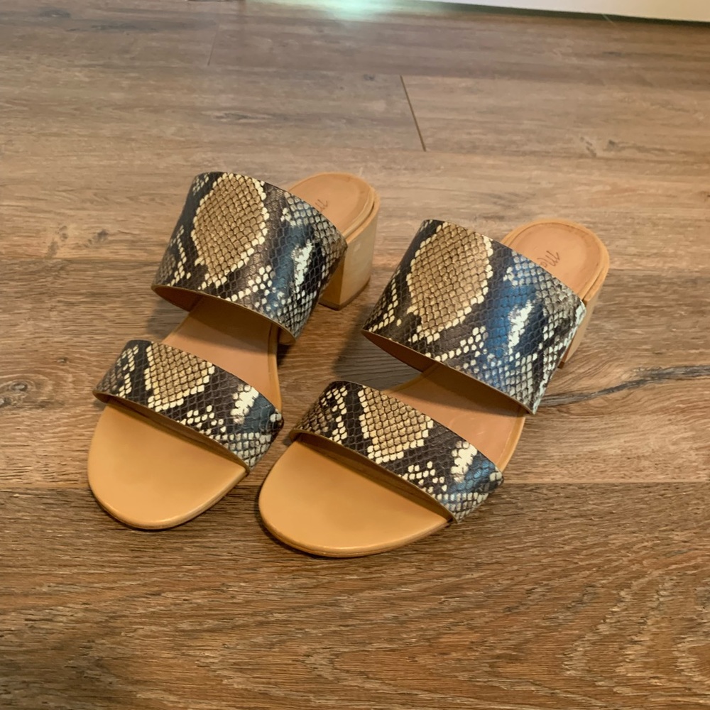 Madewell block sandals, snakeskin, size 10